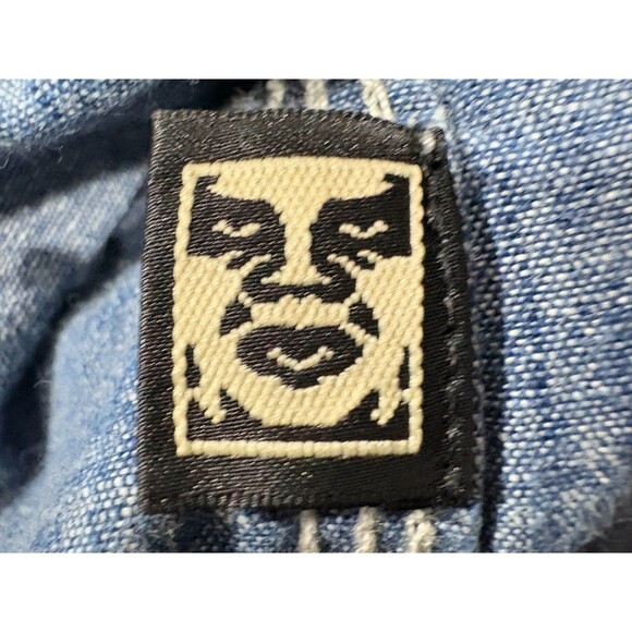 Obey Mens Blue Denim Cotton Long Sleeve Collared Button Shirt Pockets Sz XL - Picture 12 of 12